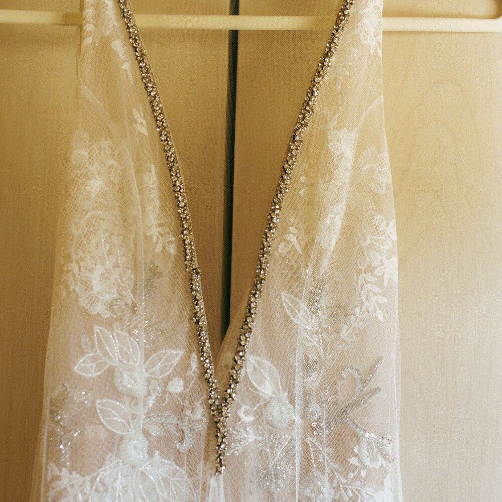 Liz Martinez Cleo A-Line Beaded Tulle Wedding Gown w/ Scarf - Picture 5 of 8